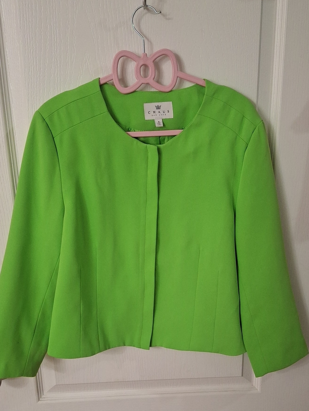 Chaus Bright Lime Green Collarless Jacket  Size 6 Like New